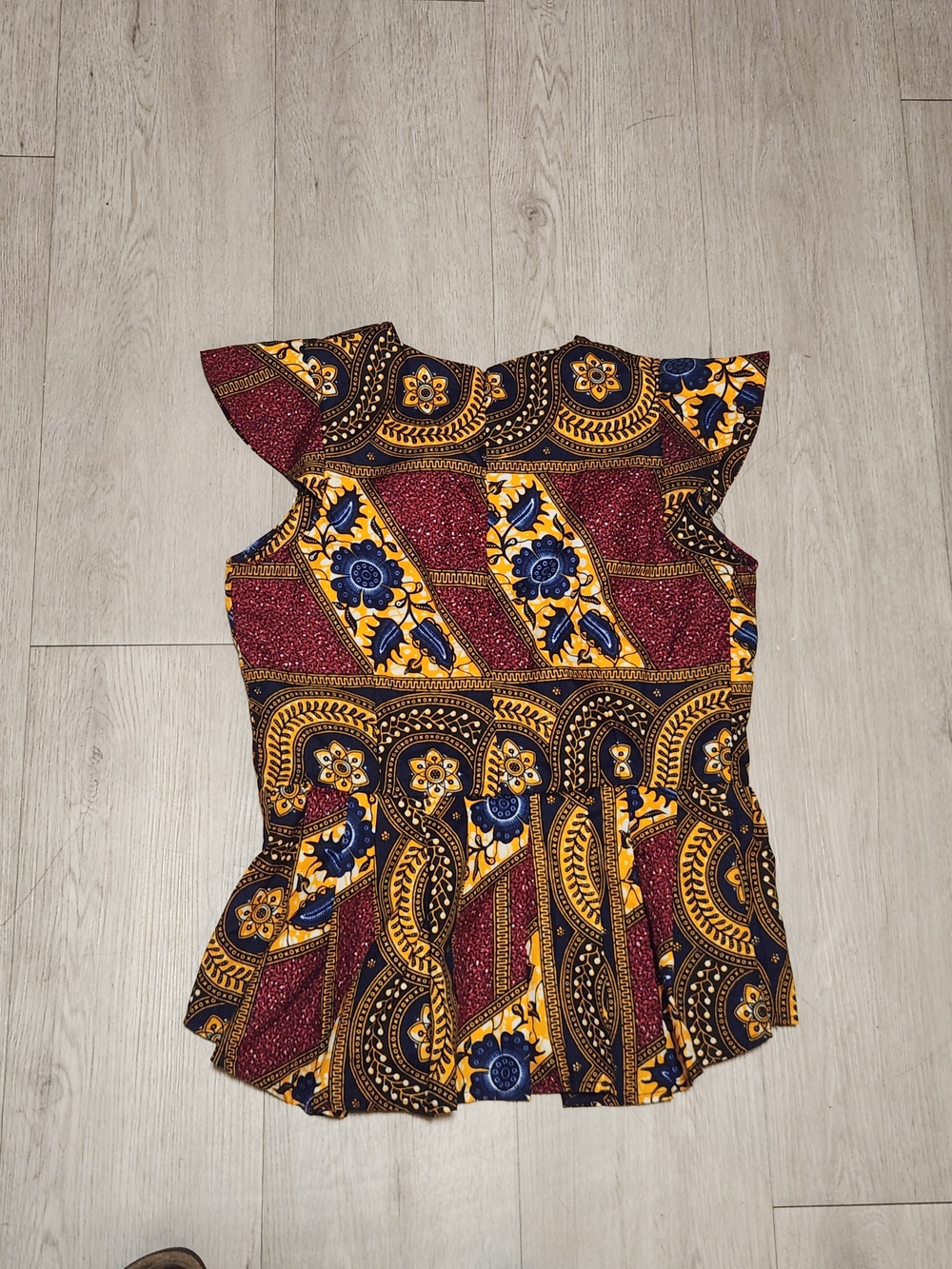 Authentic Ankara African Wax Print Peplum Flutter Sleeve Top S
